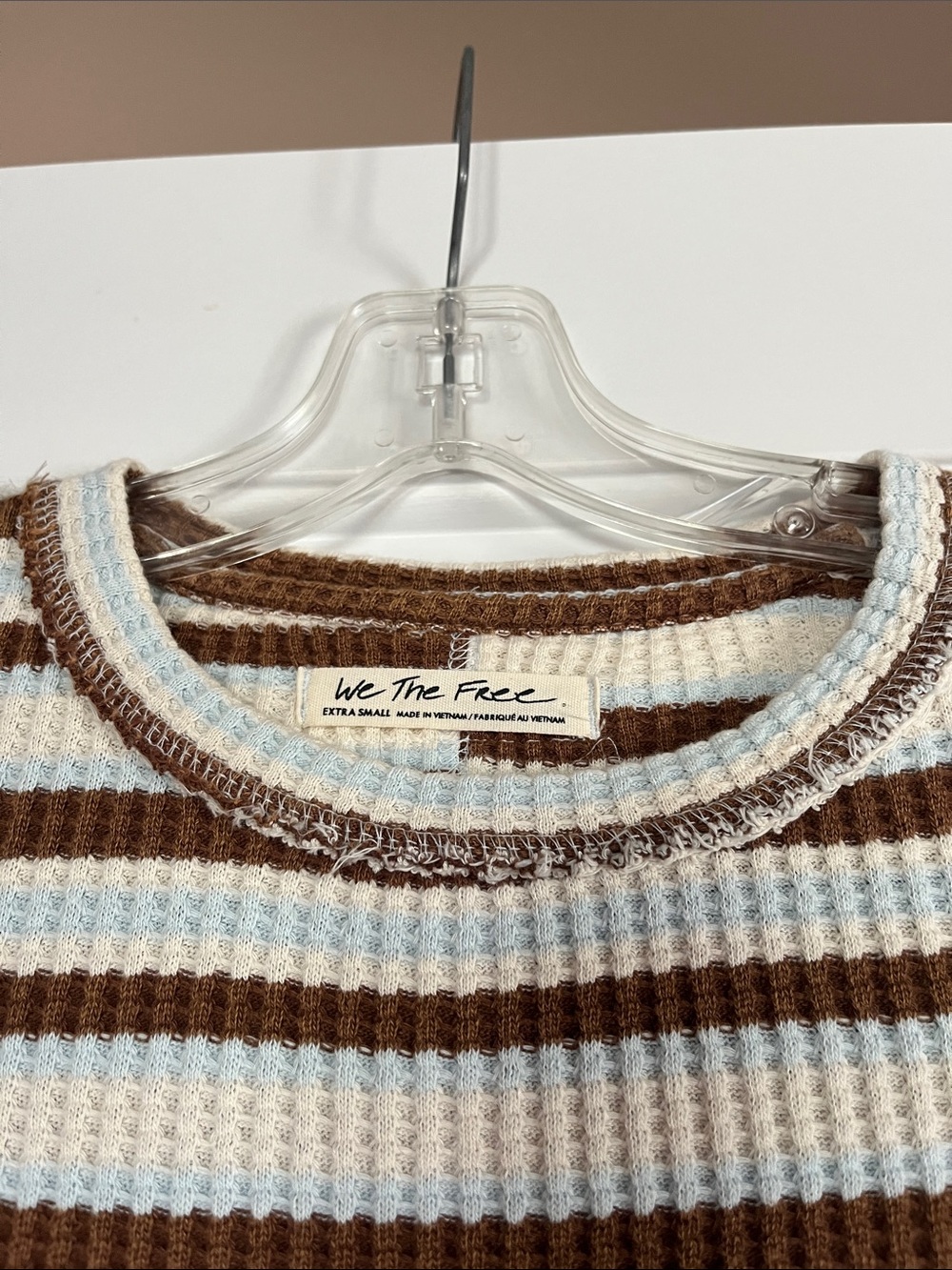 We The Free Brown & Light Blue Striped Waffle Top